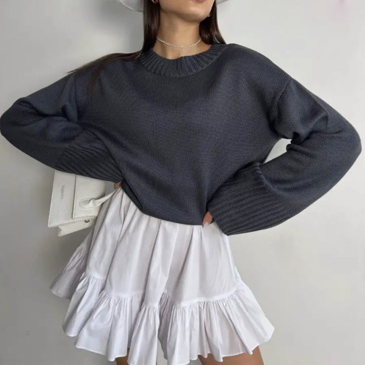 Damen eleganter Pullover mit weitem Schnitt und strukturierten Ärmeln Drune