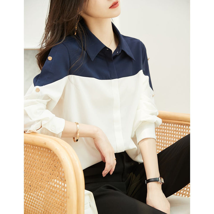 Damen elegantes Blusenshirt mit Farbblock-Design Drune