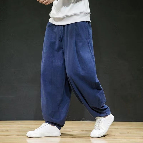 Herren nan oversized Relax-Fit Baumwoll-Jogpants mit tiefem Schritt, Tunnelzug und seitlichen Eingrifftaschen Drune