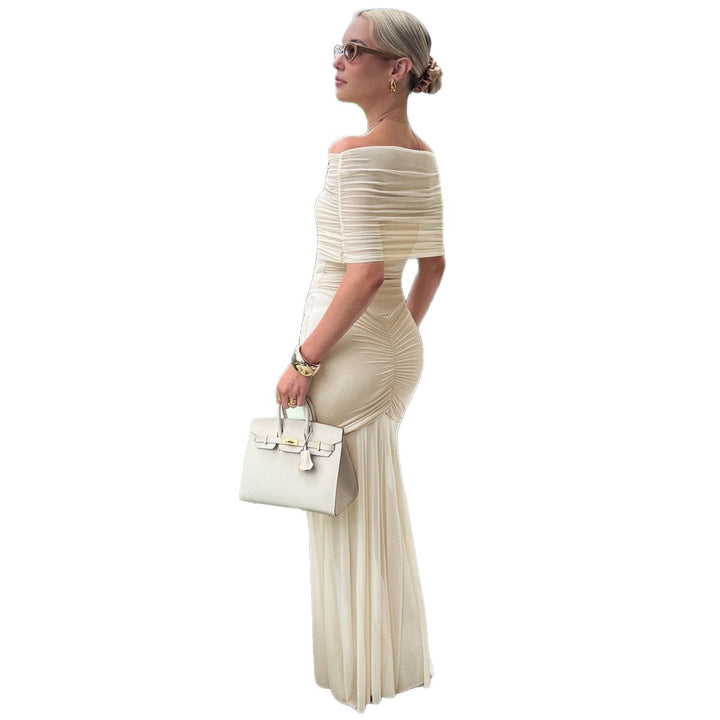 Damen nan schulterfreies Zweiteiler-Abendkleid mit gerafftem Minikleid und transparentem Bodenrock Drune
