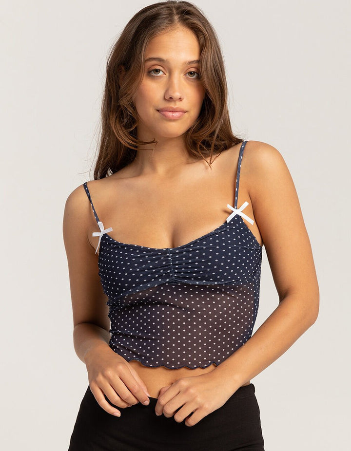 Damen gepunktetes Crop-Top mit verstellbaren Trägern Drune