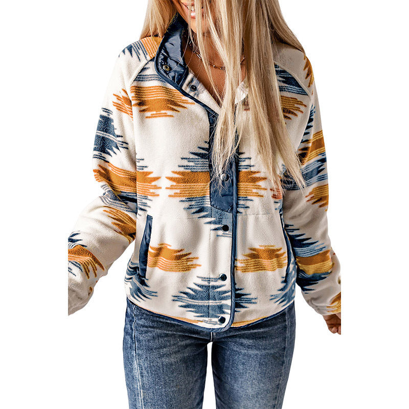 Damen bequemes Fleece-Jacke mit modischem Muster und praktischen Taschen Drune