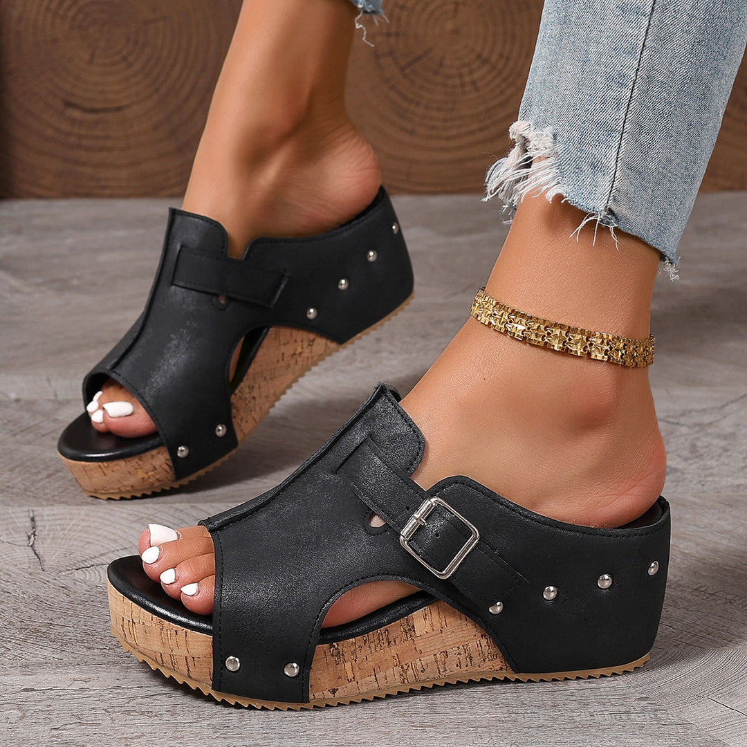 Damen Wedge-Pantoletten mit dekorativem Riemendesign und ergonomischem Fußbett Drune