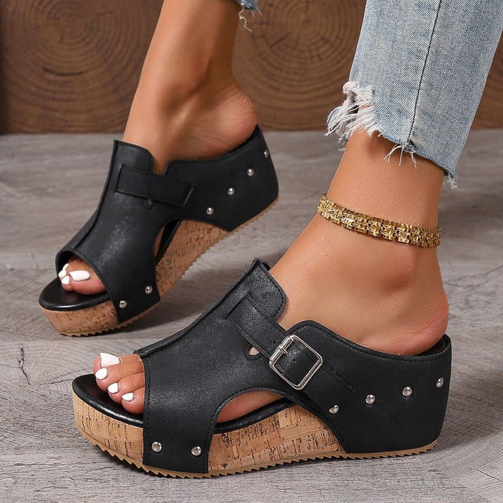 Damen Wedge-Pantoletten mit dekorativem Riemendesign und ergonomischem Fußbett Drune