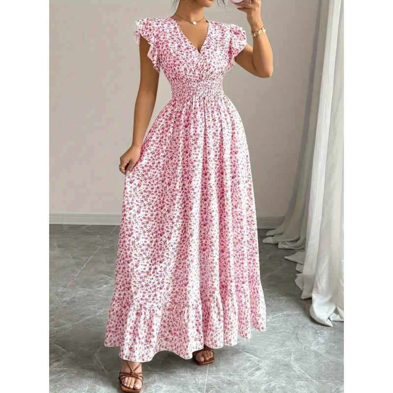 Damen Maxikleid mit floralem Rüschendesign und elastischem Taillenteil Drune