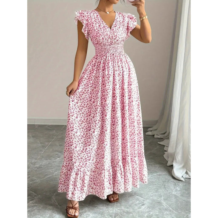 Damen Maxikleid mit floralem Rüschendesign und elastischem Taillenteil Drune