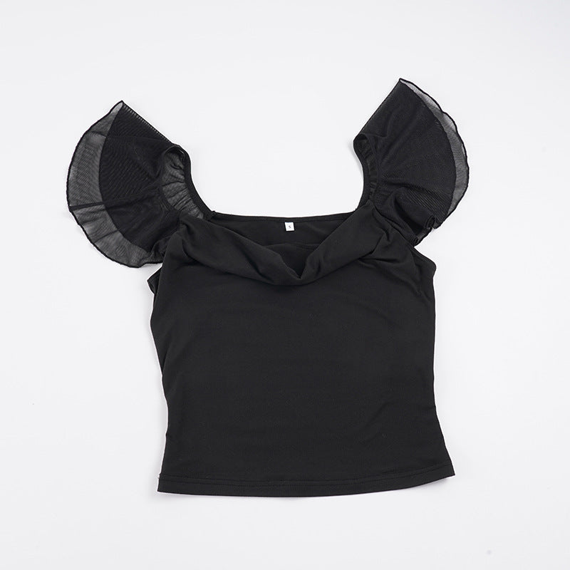 Damen Top mit verspieltem Rüschenärmel und elegantem V-Ausschnitt Drune