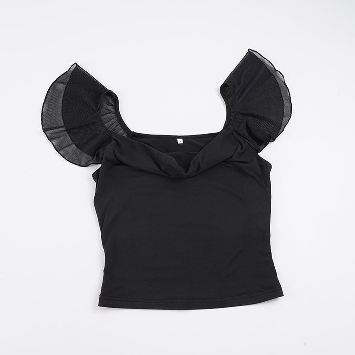Damen Top mit verspieltem Rüschenärmel und elegantem V-Ausschnitt Drune