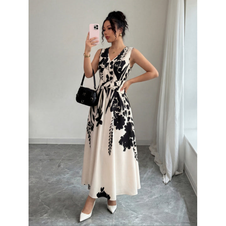 Damen Maxikleid mit floralem Design und taillierbarem Gürtel Drune