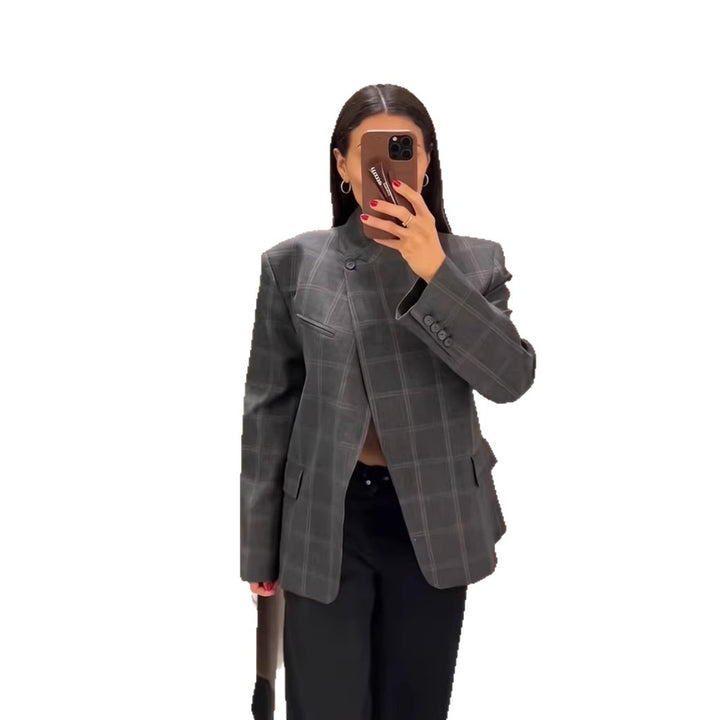 Damen Modern geschnittene Karoblazerjacke Drune