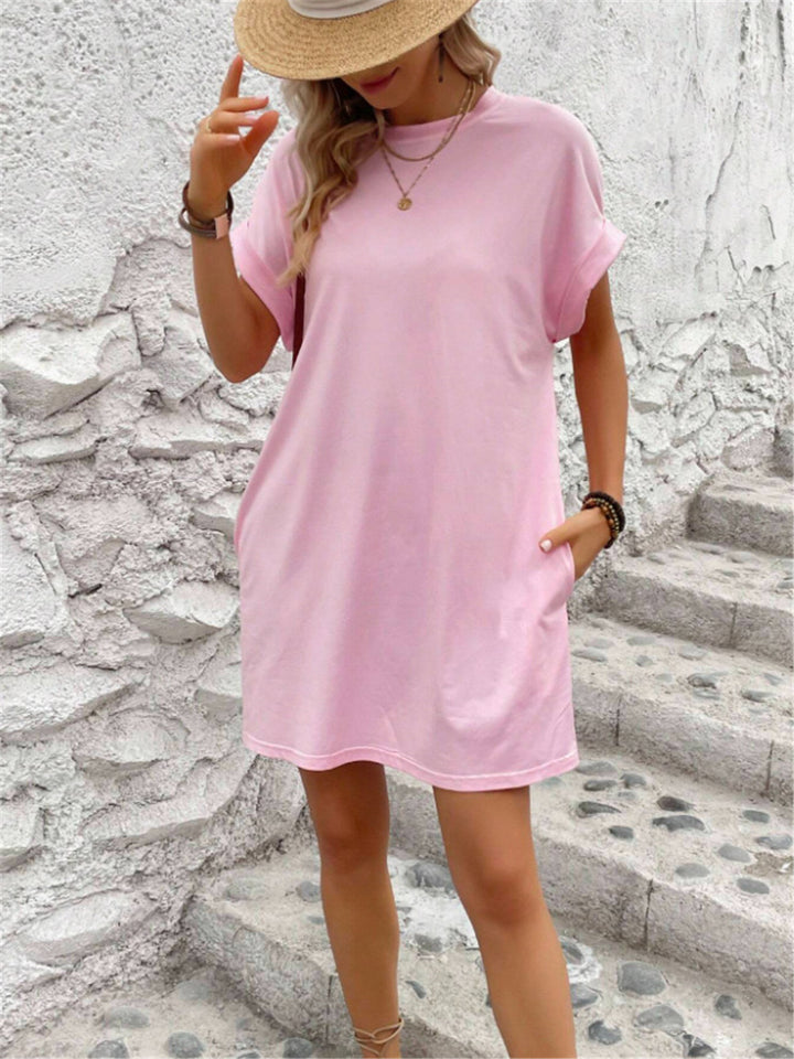 Damen lässiges Kurzarm-Dress mit Seitentaschen Drune