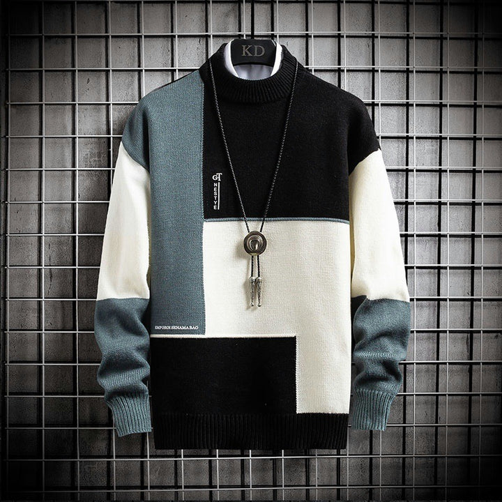 Herren nan blockfarbiger Oversize-Feinstrickpullover mit Stehkragen und gerippten Bündchen Drune