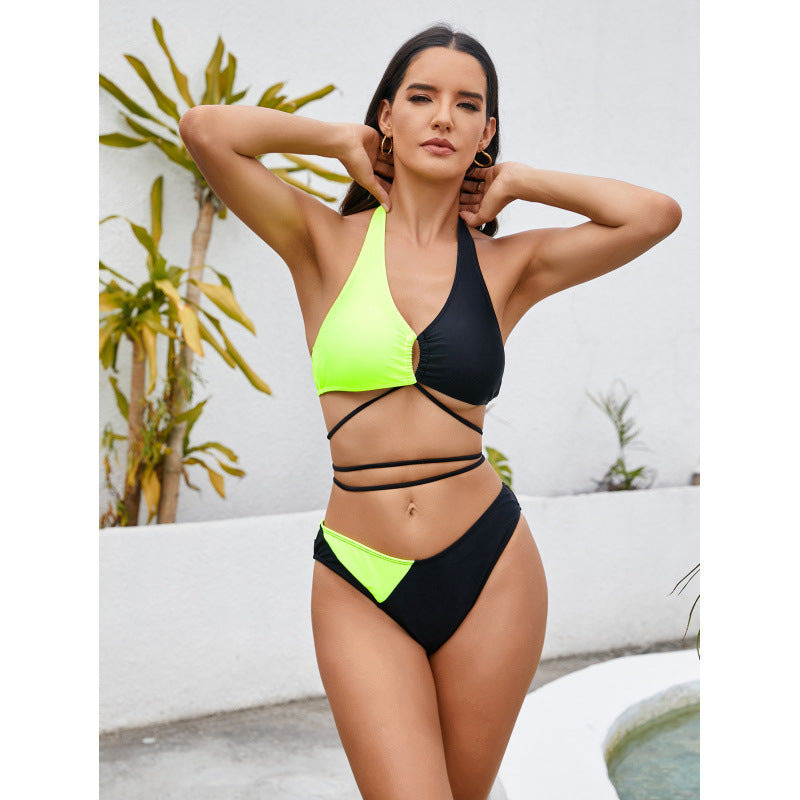 Damen Triangel-Bikini mit asymmetrischem Design und modischen Bindebändern Drune