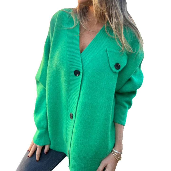 Damen gemütlicher Strick-Cardigan mit Knopfdetails und breiten Ärmel Drune