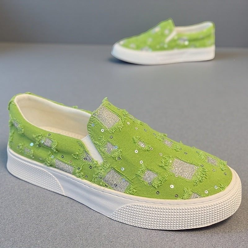 Damen Modische Slip-On Sneakers mit funkelnden Applikationen Drune