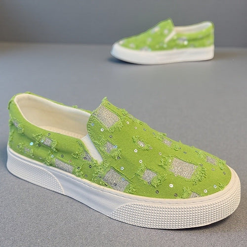 Damen Modische Slip-On Sneakers mit funkelnden Applikationen Drune