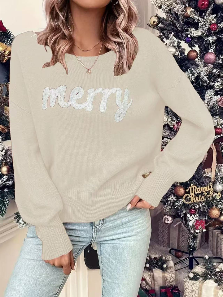 Damen Festlicher Pullover mit festlichem Schriftzug Drune