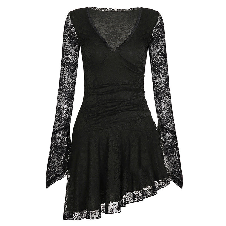Damen Wickelkleid mit Spitzenärmel und voluminösem Rock Drune