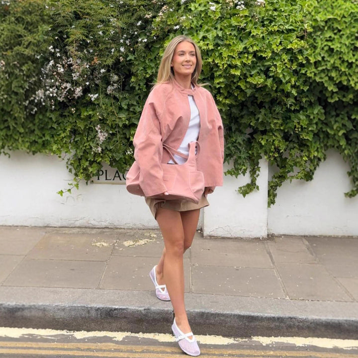 Damen lässige Oversized-Jacke mit hohem Kragen Drune