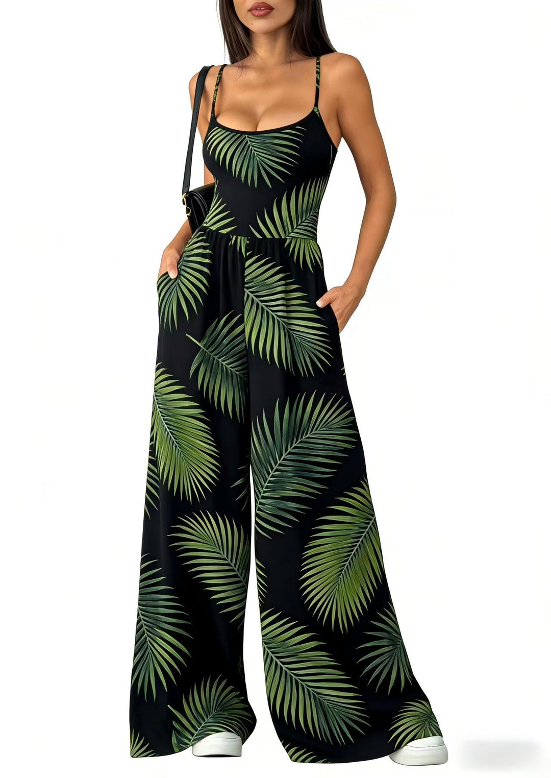 Damen Eleganter Jumpsuit mit geometrischem Print und breiten Beinen Drune