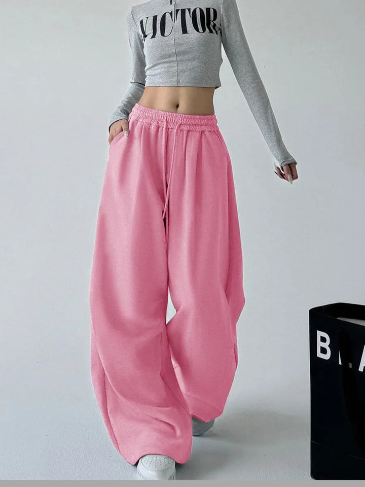 Damen Bequeme Weite Jogginghose mit elastischem Bund und seitlichen Taschen Drune