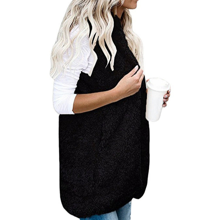 Damen nan flauschige Teddyweste mit Schalkragen und Eingrifftaschen Drune