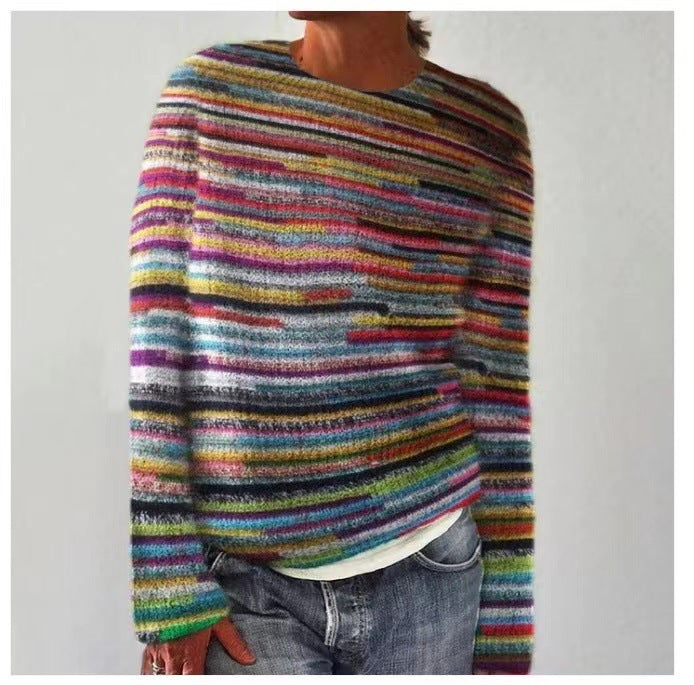Damen nan bestickter Strickpullover mit reliefartiger Blumenstickerei und Rundhalsausschnitt Drune