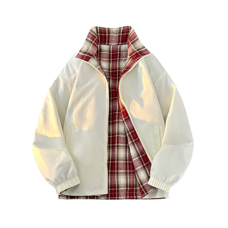 Damen lässige Windjacke mit kariertem Innenfutter und hohem Kragen Drune