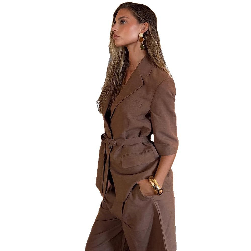 Damen eleganter Blazer mit Gürtel Drune