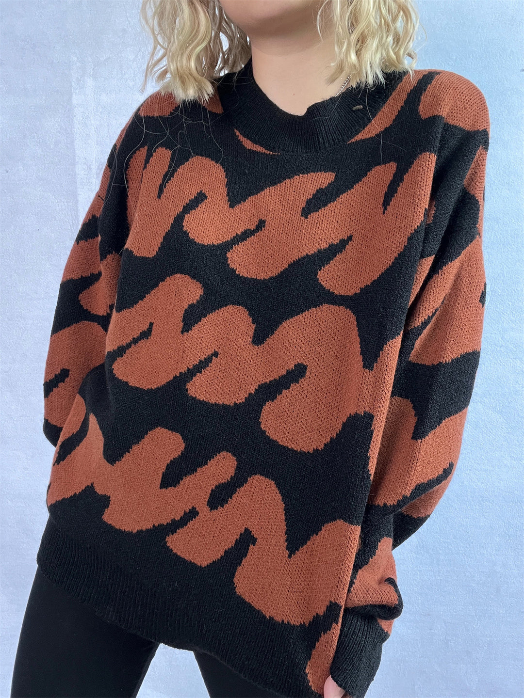 Damen lässiger Pullover mit modernem Farbblockdesign und voluminösen Ärmeln Drune