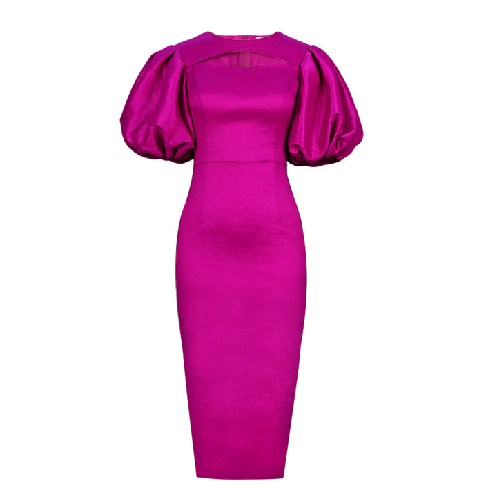 Damen figurbetontes Kleid mit Puffärmeln und Schlüssel-Ausschnitt Drune