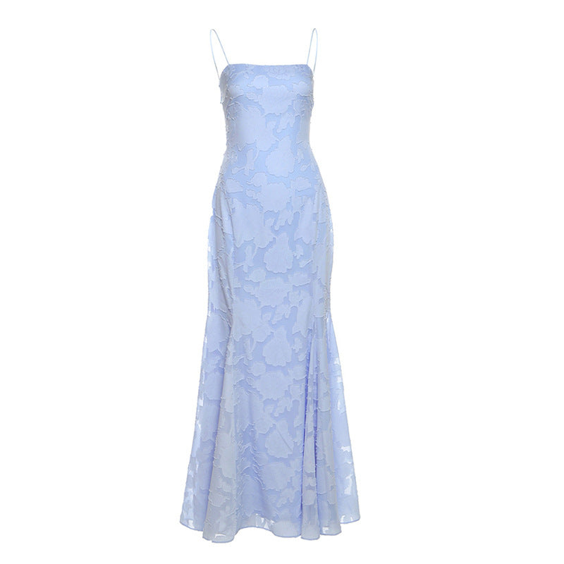 Damen Langflussendes Kleid mit stilvollen Blumenapplikationen Drune