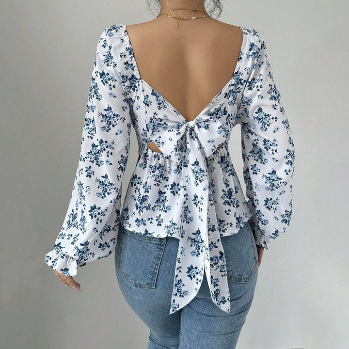 Damen Bluse mit floralem Design und voluminösen Ärmeln Drune