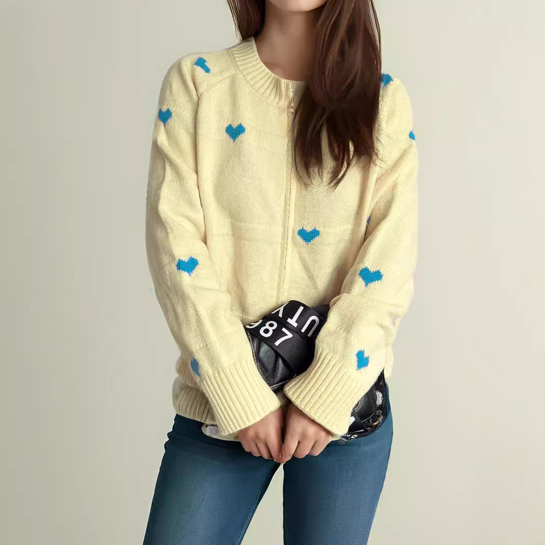 Damen Strickjacke mit Herzmotiv und modernem Reißverschluss Drune
