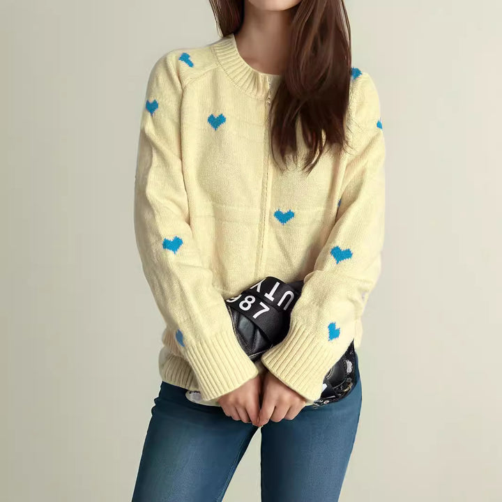 Damen Strickjacke mit Herzmotiv und modernem Reißverschluss Drune