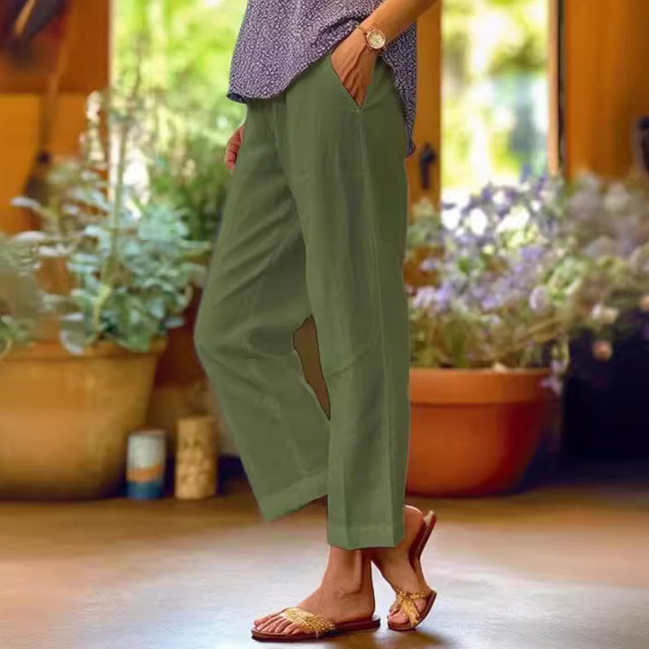 Damen nan lässige Cropped-Hose mit geradem Bein, dezenter Bügelfalte und seitlichen Eingrifftaschen Drune