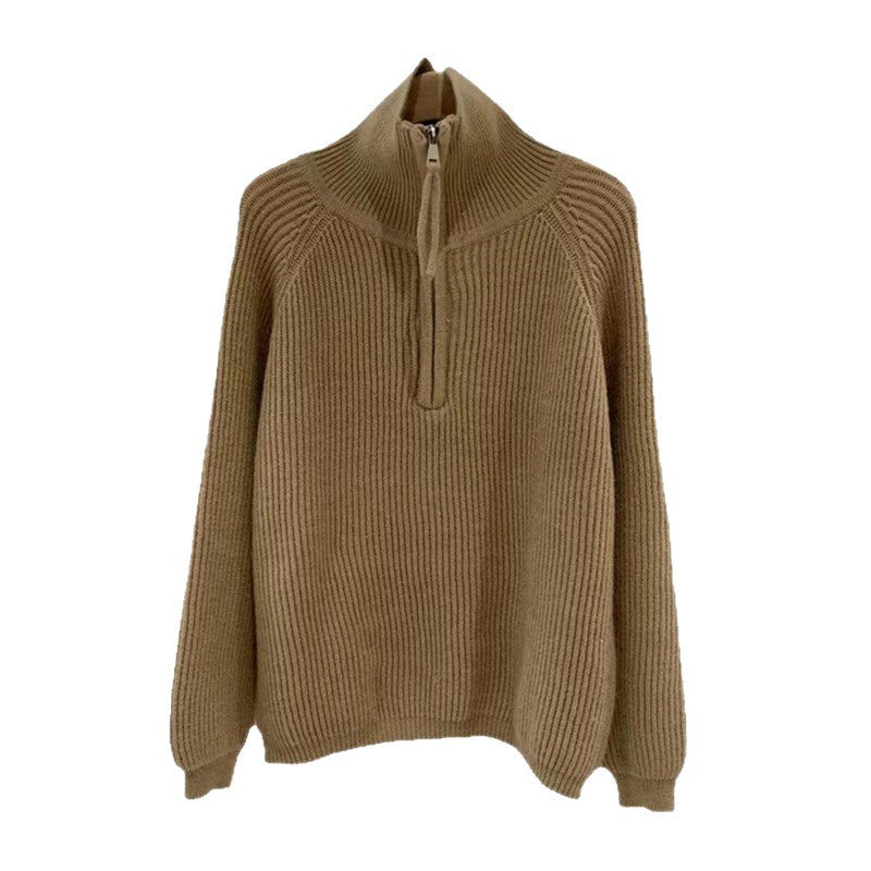 Damen Leichter Strickpullover mit hohem Kragen und dekorativem Reißverschluss Drune