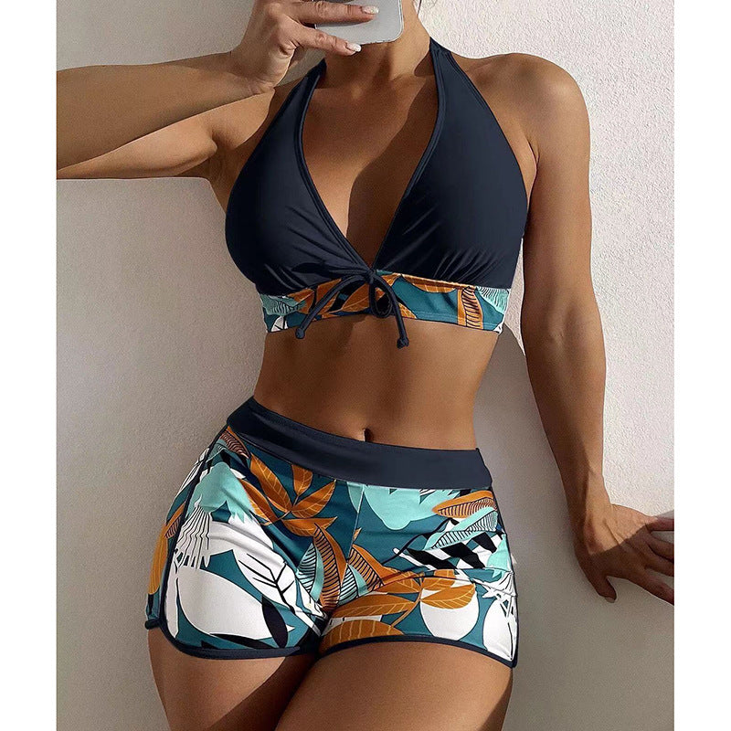 Damen Sportliches Crop-Top Bikini-Set mit floralem Druck Drune