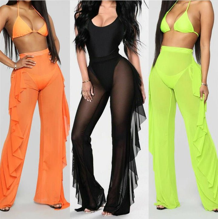 Damen transparente Strandhose mit asymmetrischem Rüschenbesatz Drune