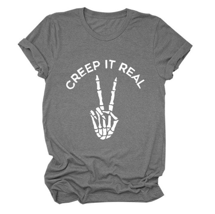 Damen Kurzarm Grafik-T-Shirt mit verspieltem Skelettdesign Drune