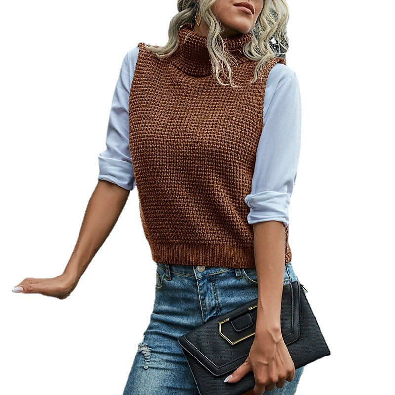 Damen Grobstrick-Westenpulli mit hohem Kragen und raffiniertem Strukturmuster Drune