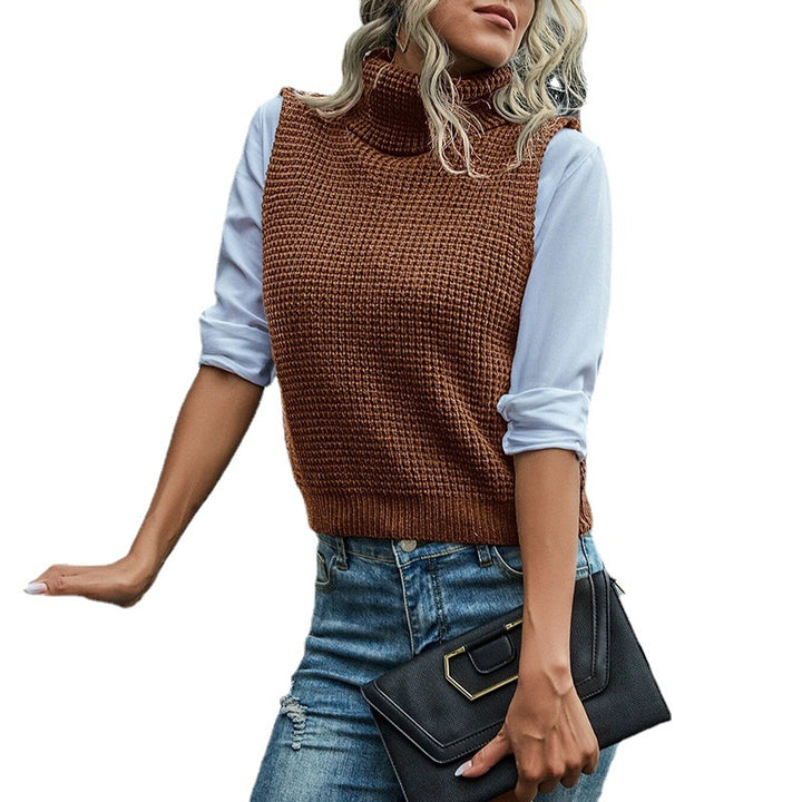 Damen Grobstrick-Westenpulli mit hohem Kragen und raffiniertem Strukturmuster Drune