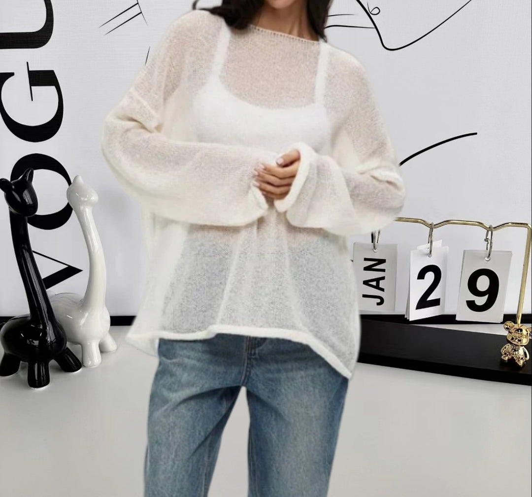 Damen Luftiges Strickoberteil mit weitem Schnitt und langen Ärmeln Drune