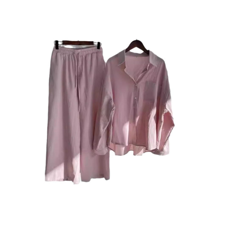 Damen lässiges Zweiteiliges Set aus locker sitzender Bluse und bequemen Hose Drune