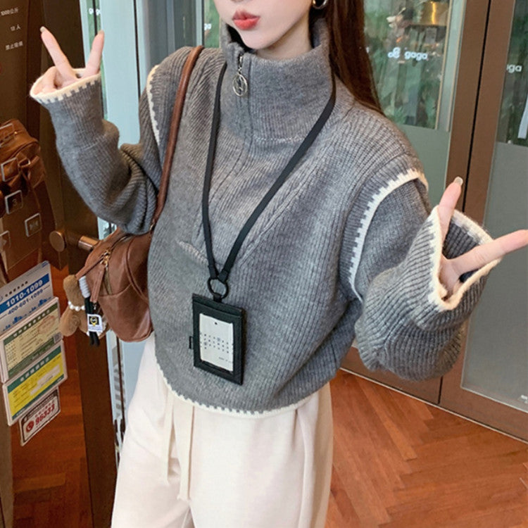 Damen modischer Pullover mit Stehkragen und übergroßen Ärmeln Drune