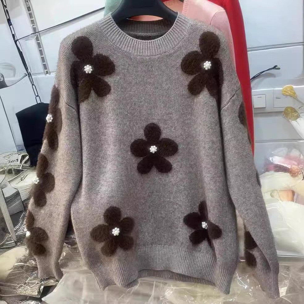 Damen kuscheliger Strickpullover mit Perlenakzenten Drune