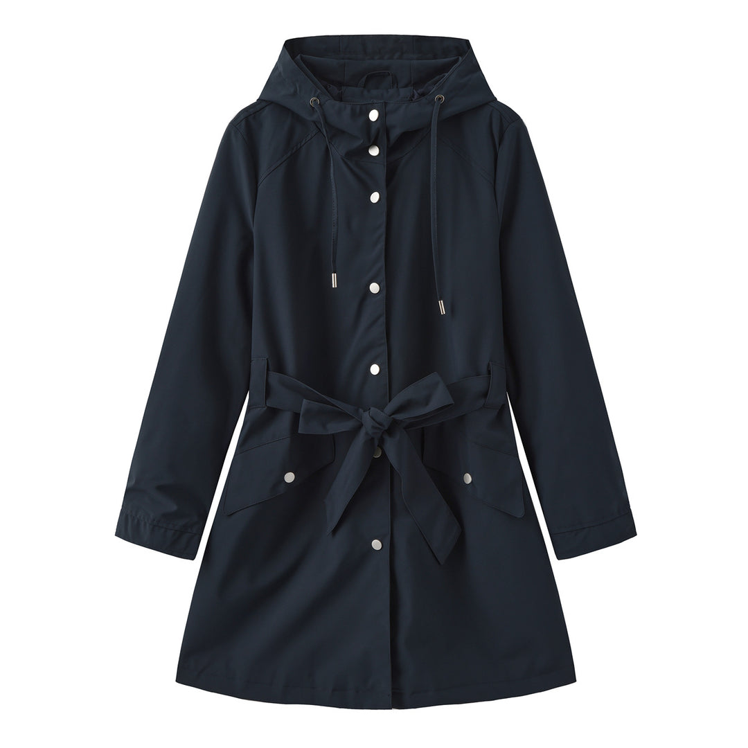 Damen modische Outdoorjacke mit Gürtel und Kapuze Drune