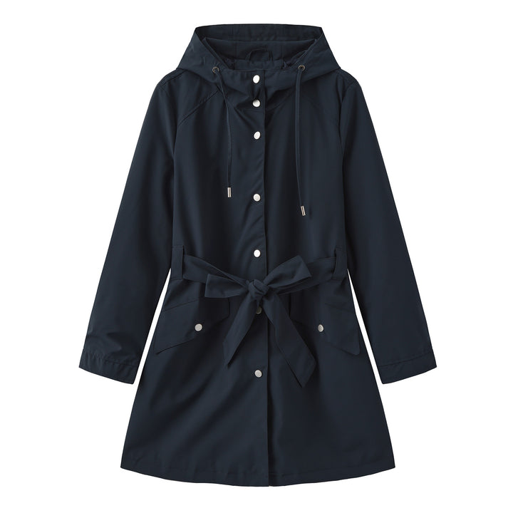 Damen modische Outdoorjacke mit Gürtel und Kapuze Drune