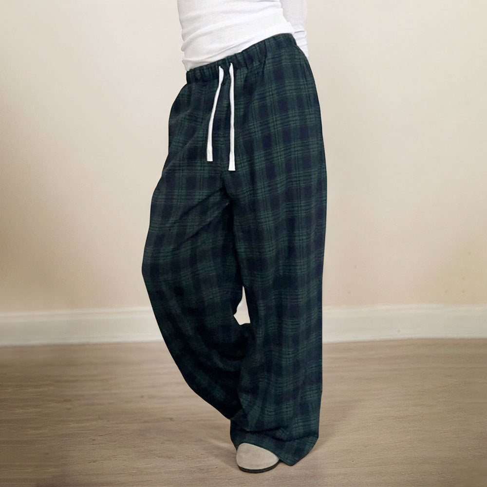 Damen lässige Karohose mit elastischem Bund und verstellbarem Kordelzug Drune