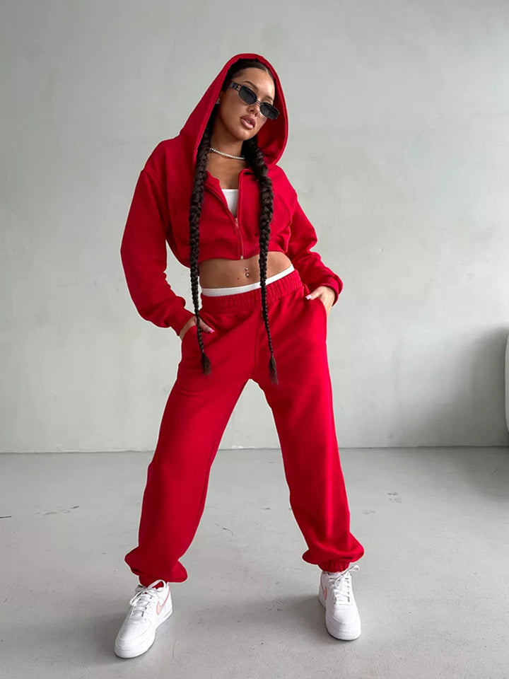 Damen Sport Set mit cropped Jacke und weiten Hosen Drune